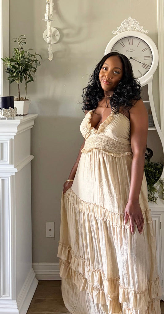 Lisa Halter Maxi Dress (Taupe)