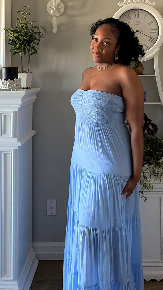 Sky Smocked Maxi Dress (Blue)