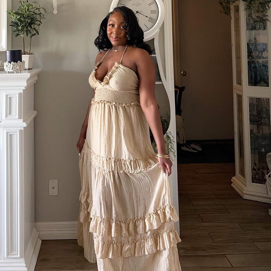 Lisa Halter Maxi Dress (Taupe)
